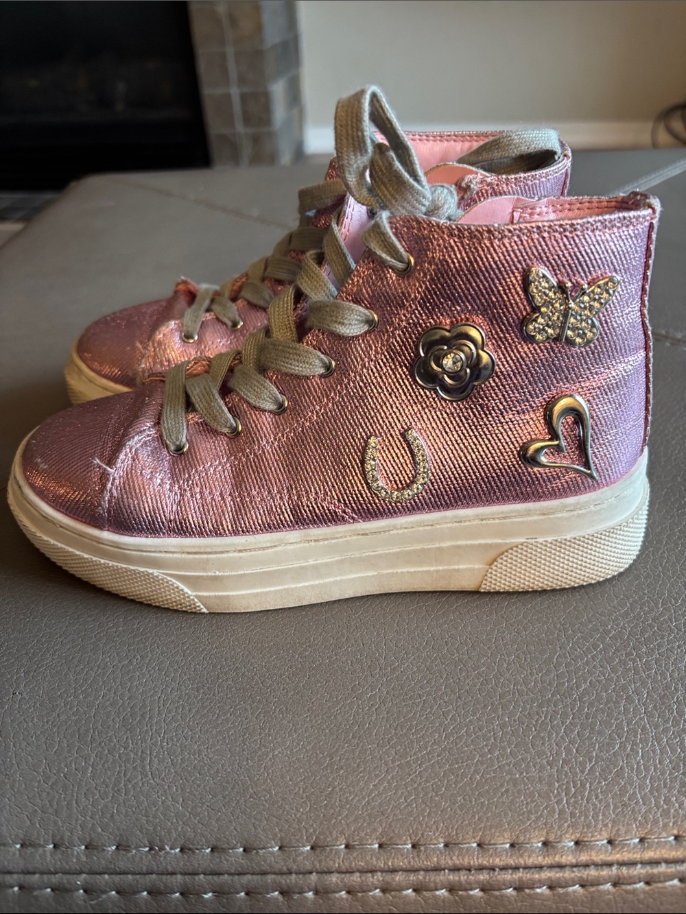 Steve Madden Metallic Pink High-Top Sneakers with Charm Accents